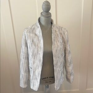 J. Crew White and Black Tailored Blazer with Geometric Pattern